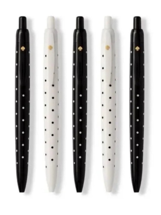 kate spade Black & White Polka Dot Retractable Black Ink Pen Set Of 5 - Picture 2 of 6